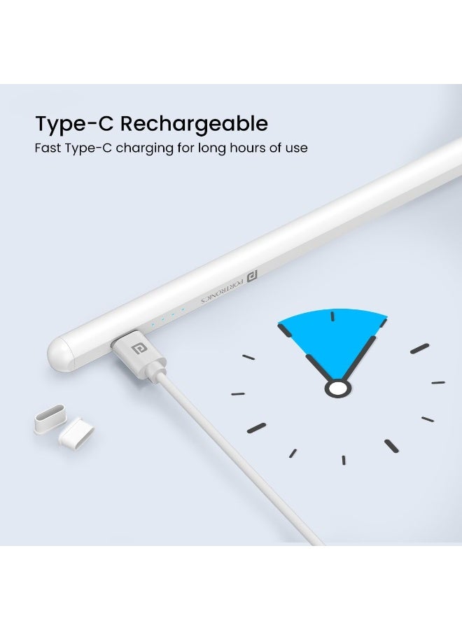 Portronics Glide Stylus Pencil for iPads Only, Angle Tilt Sensitivity, Palm Rejection, Attaches Magnetically, Battery LED Indicator, Type-C Charging, Only for iPads Released Between 2020 & 2024 - Image 2